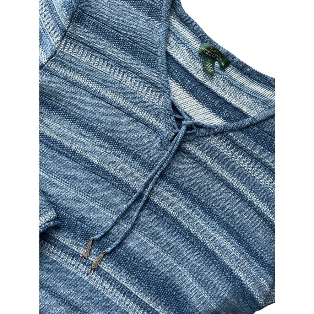 Lauren Jeans Ralph Lauren Co Striped V Neck Sweater Top Womens XL Blue White